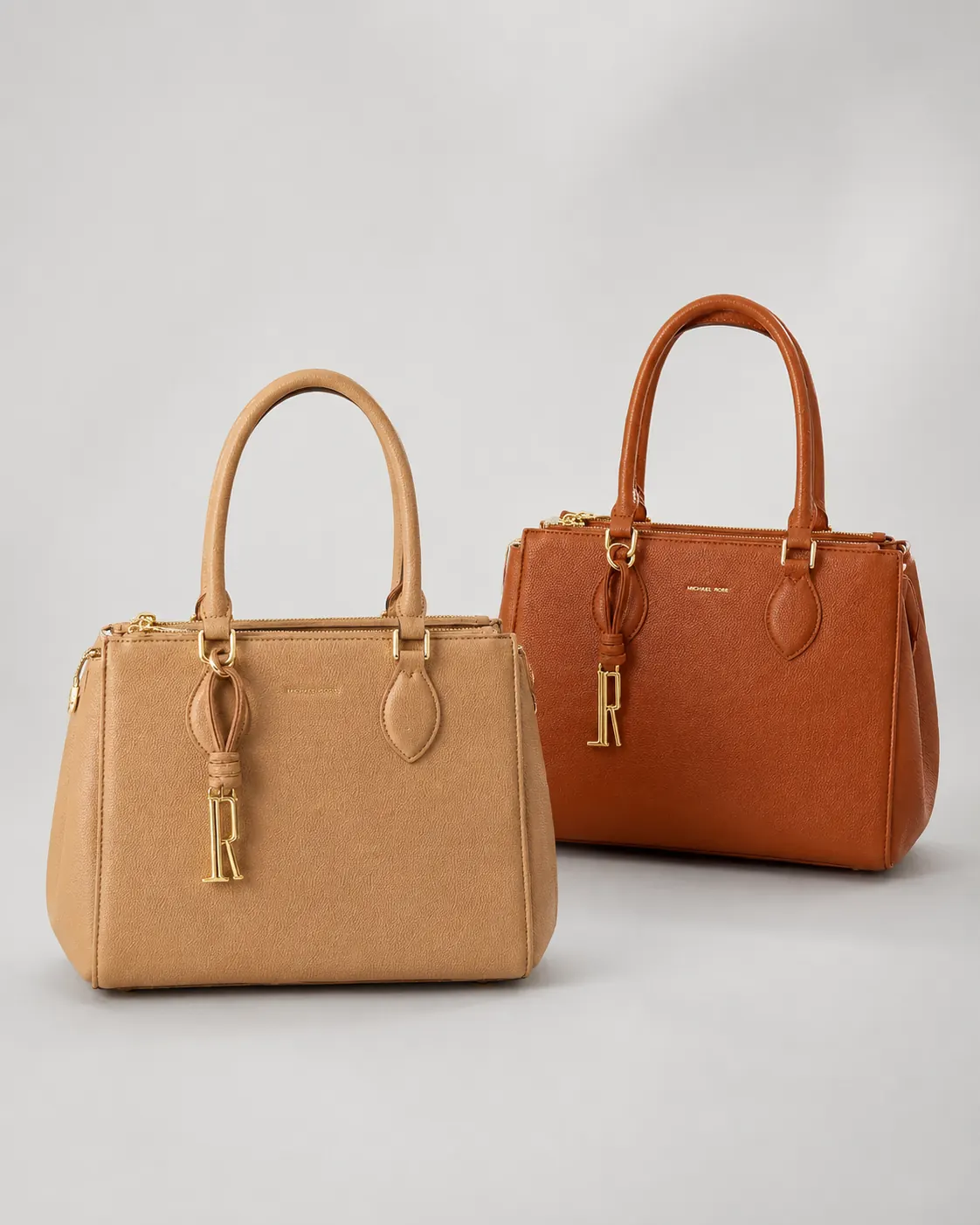 Bolsa de couro em tom caramelo e bege